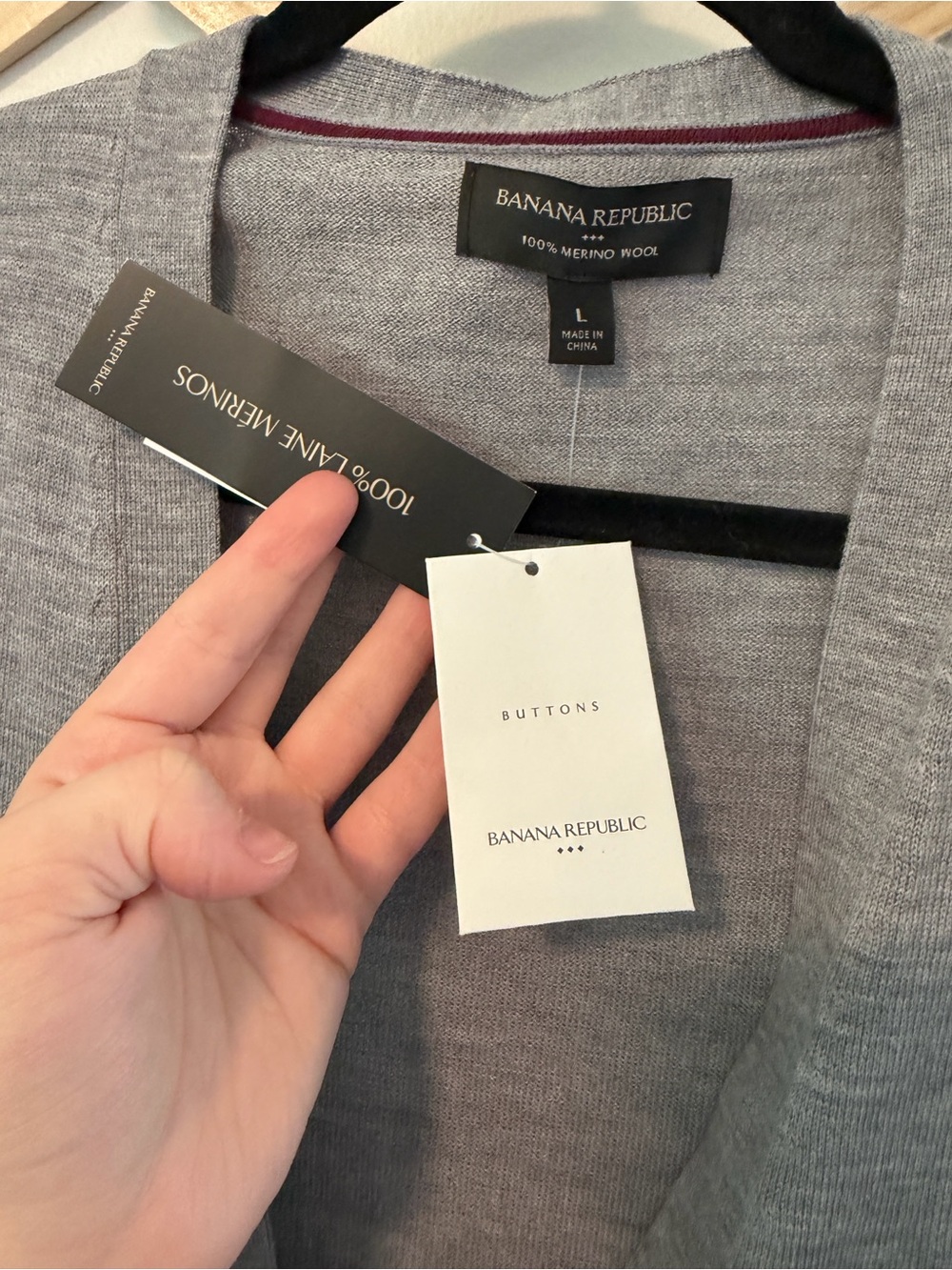 Banana Republic Light Gray Long Button-Front V-Neck Cardigan - Picture 3 of 6